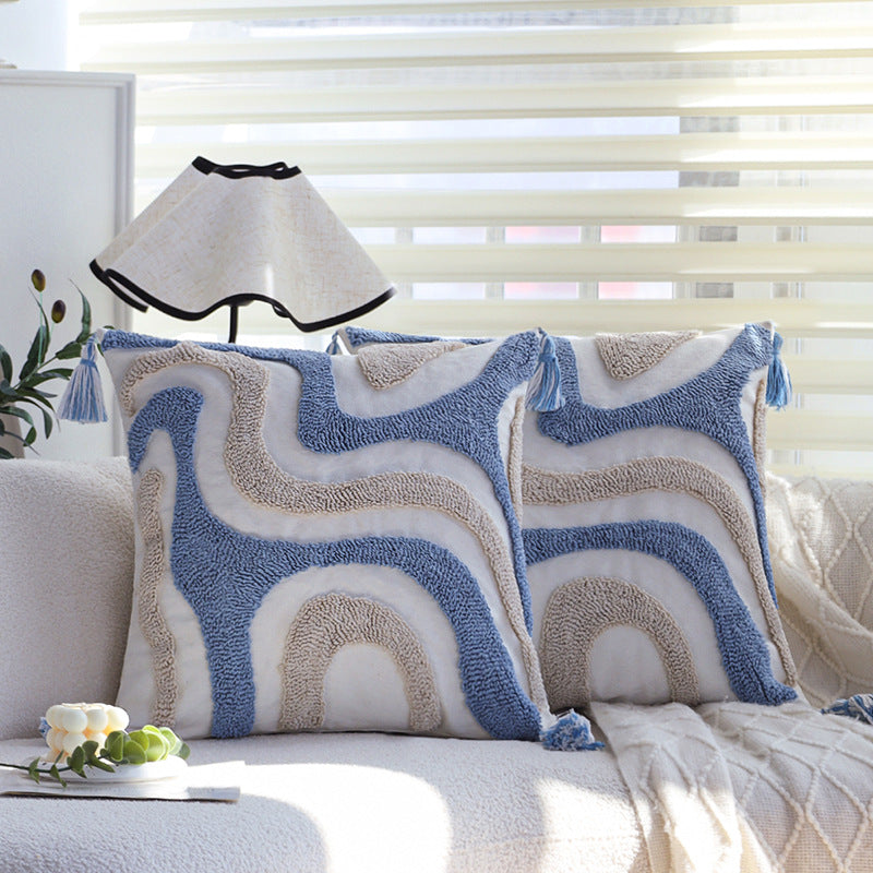 Blue Geometric Tufted Cushion Cover 45x45cm Bedroom Accent Pillowcase