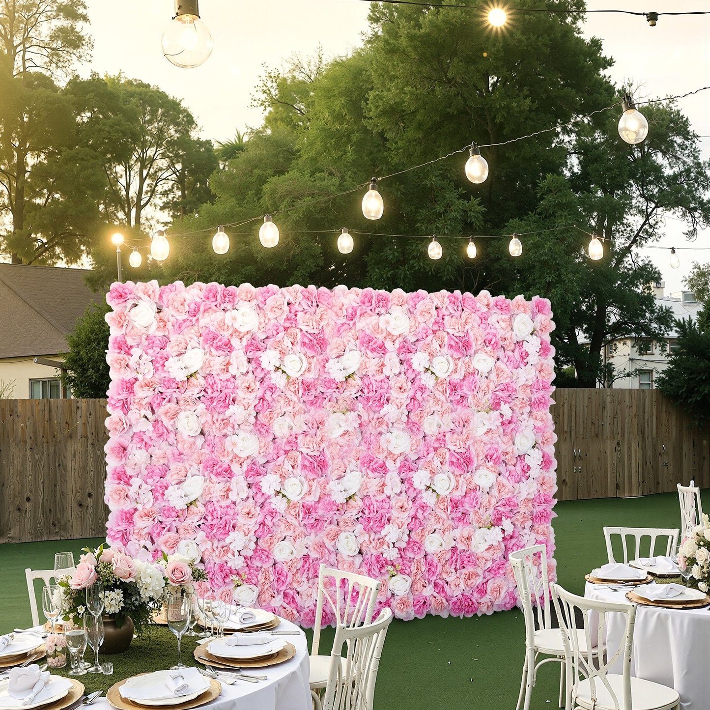 Pink 3D Flower Wall Panel 12-Pack - Artificial Floral Wall Covering for Wedding Privacy