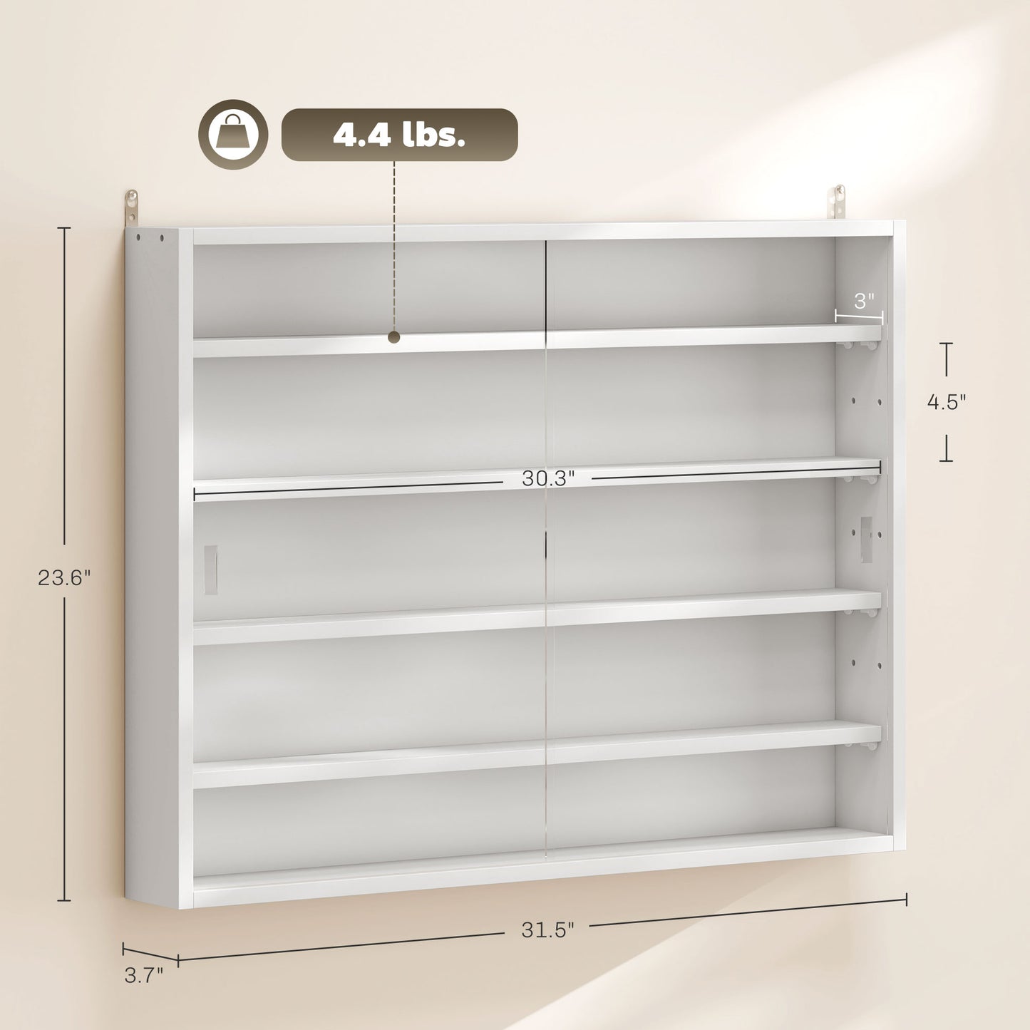 5-Tier Wall-Mounted Display Cabinet with Glass Doors - White