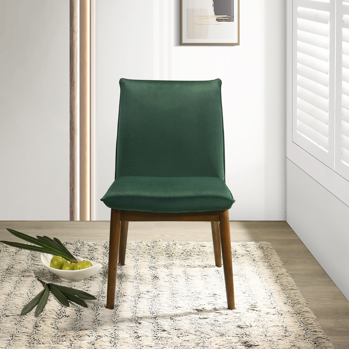 Monza Dark Green Velvet Dining Chair Set Of 2 35 H X 20.3 W 24.4 D