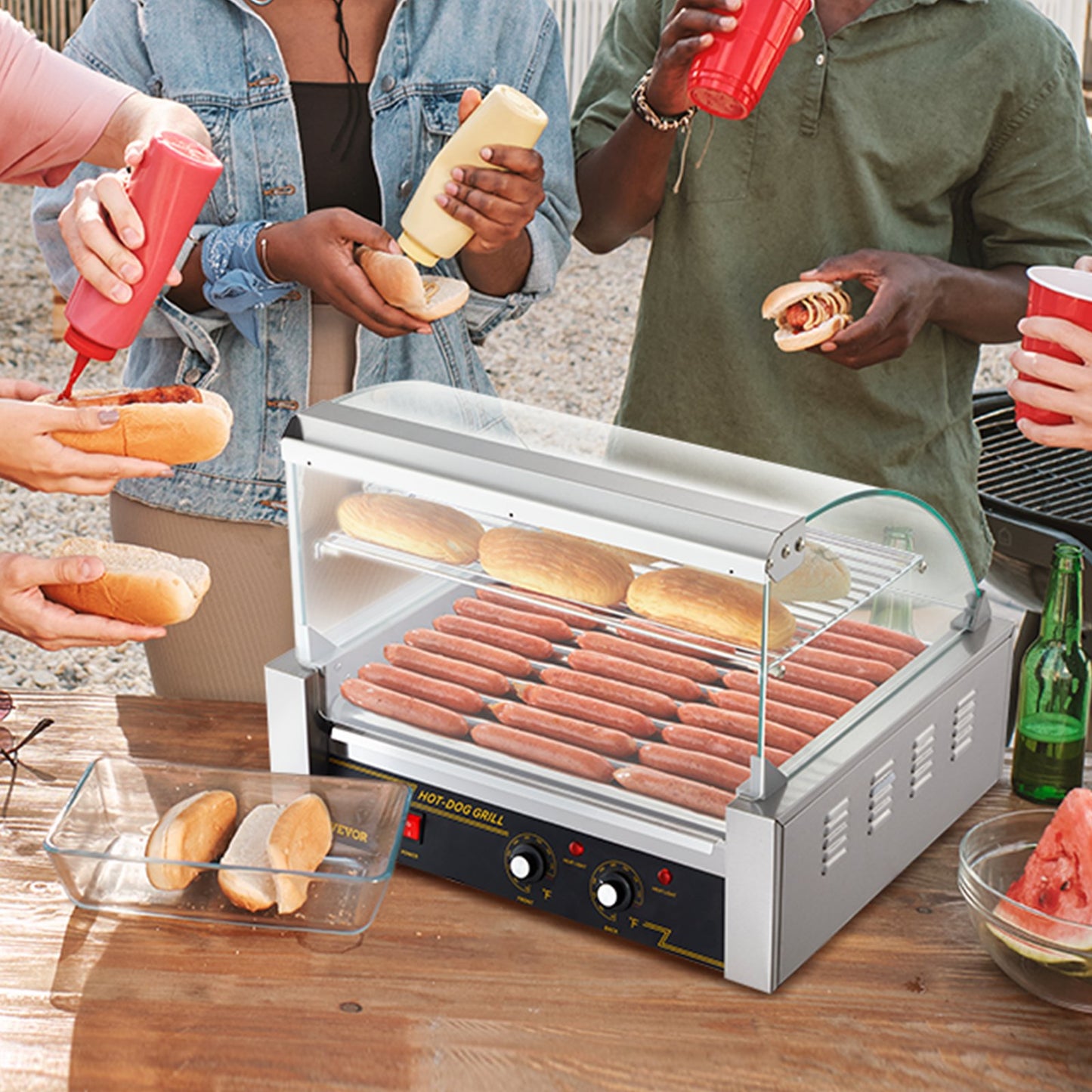 Hot Dog Roller Machine - 11 Rollers, 30 Hot Dog Capacity, 1650W