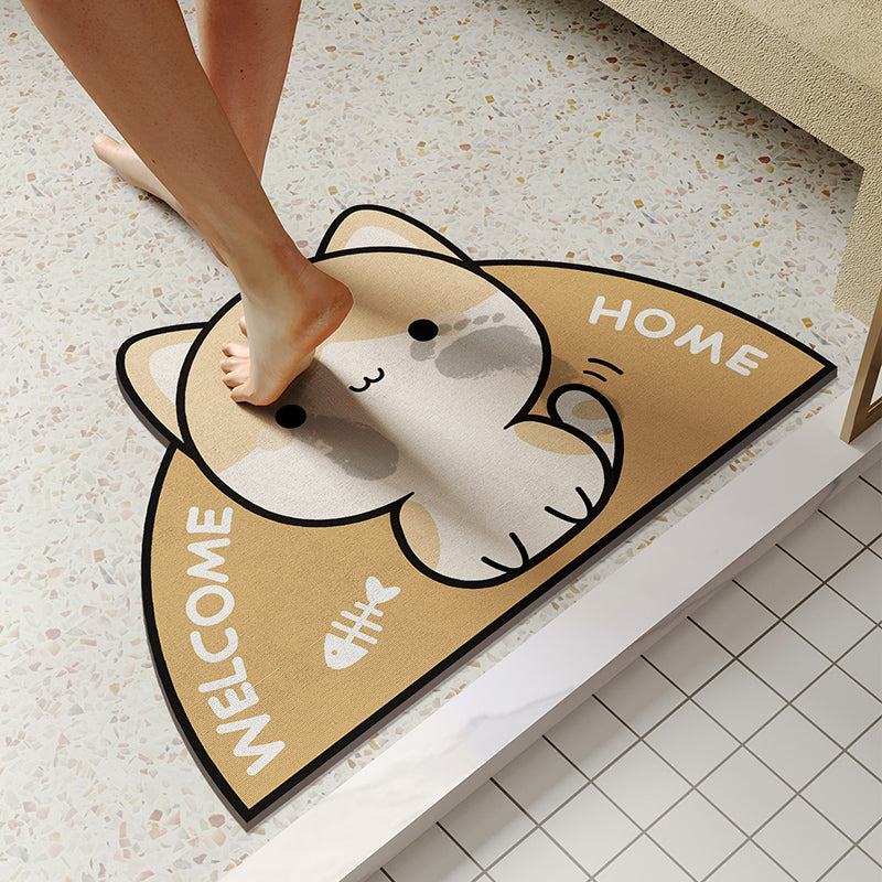 Absorbent Diatom Mud Bathroom Floor Mat - Small Size, Cartoon Design