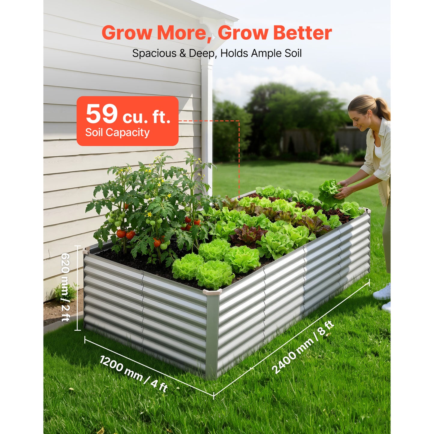 Galvanized Raised Garden Bed 8x4x2 ft Outdoor Metal Planter Box Kit - Rustproof