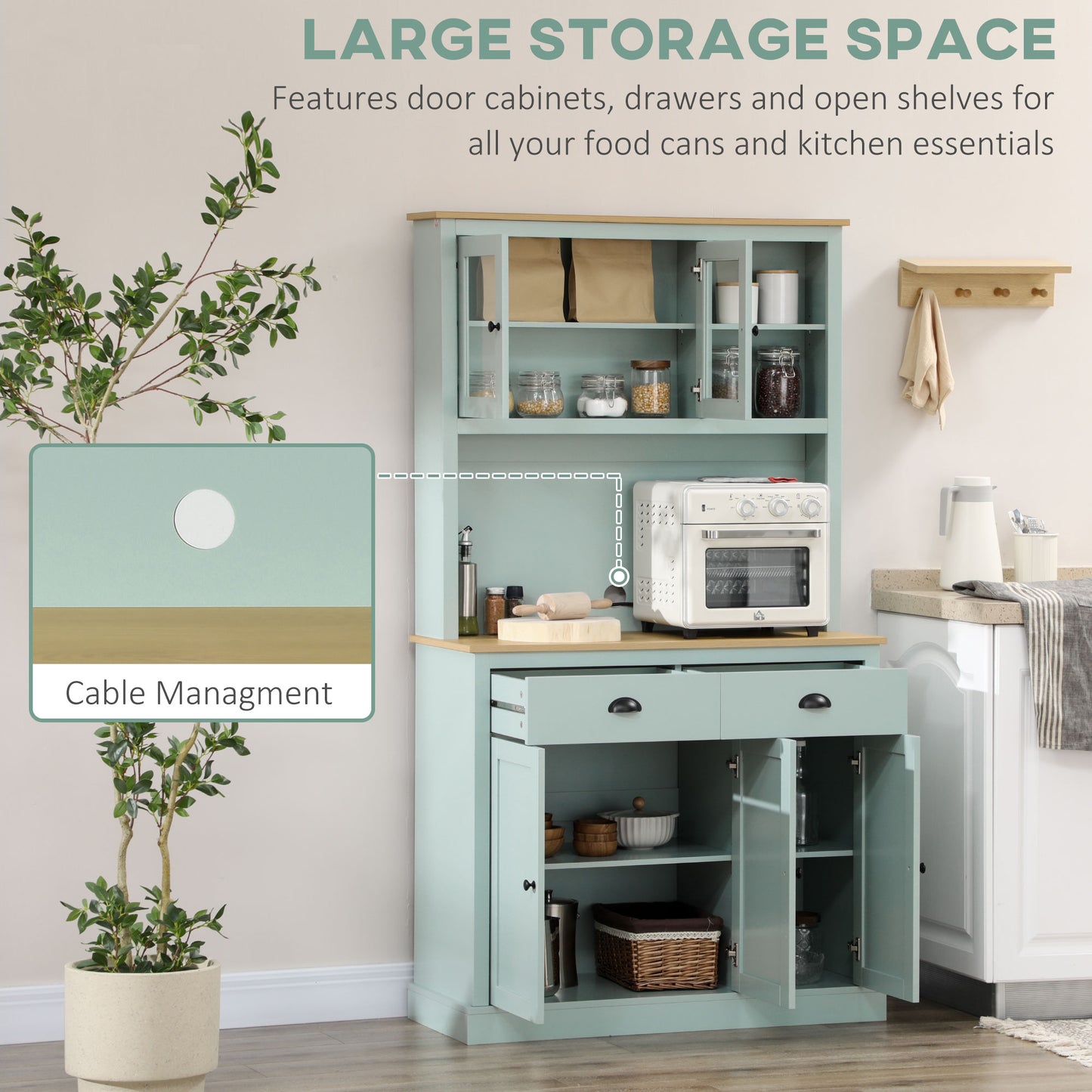 Modern Kitchen Storage Cabinet with Microwave Stand - Light Blue