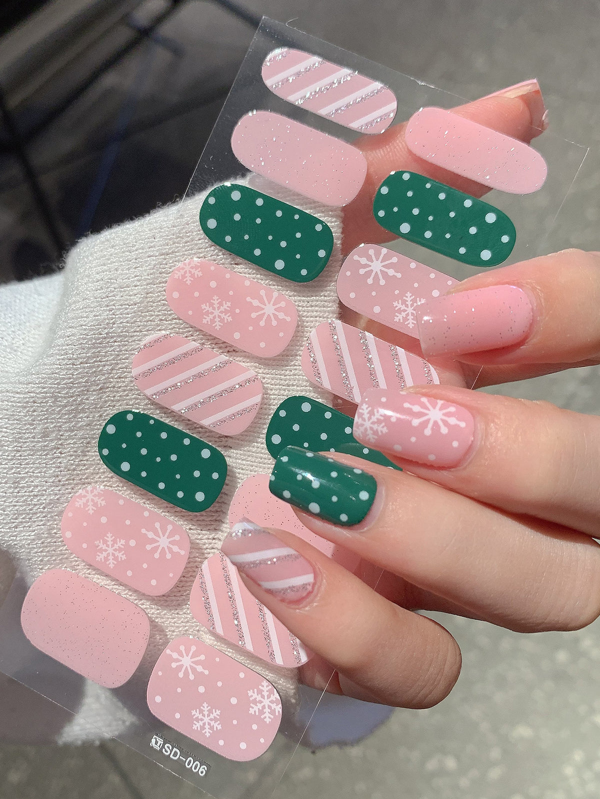 Christmas Nail Stickers Set - Holiday Checkerboard Star Candy Designs for Manicure