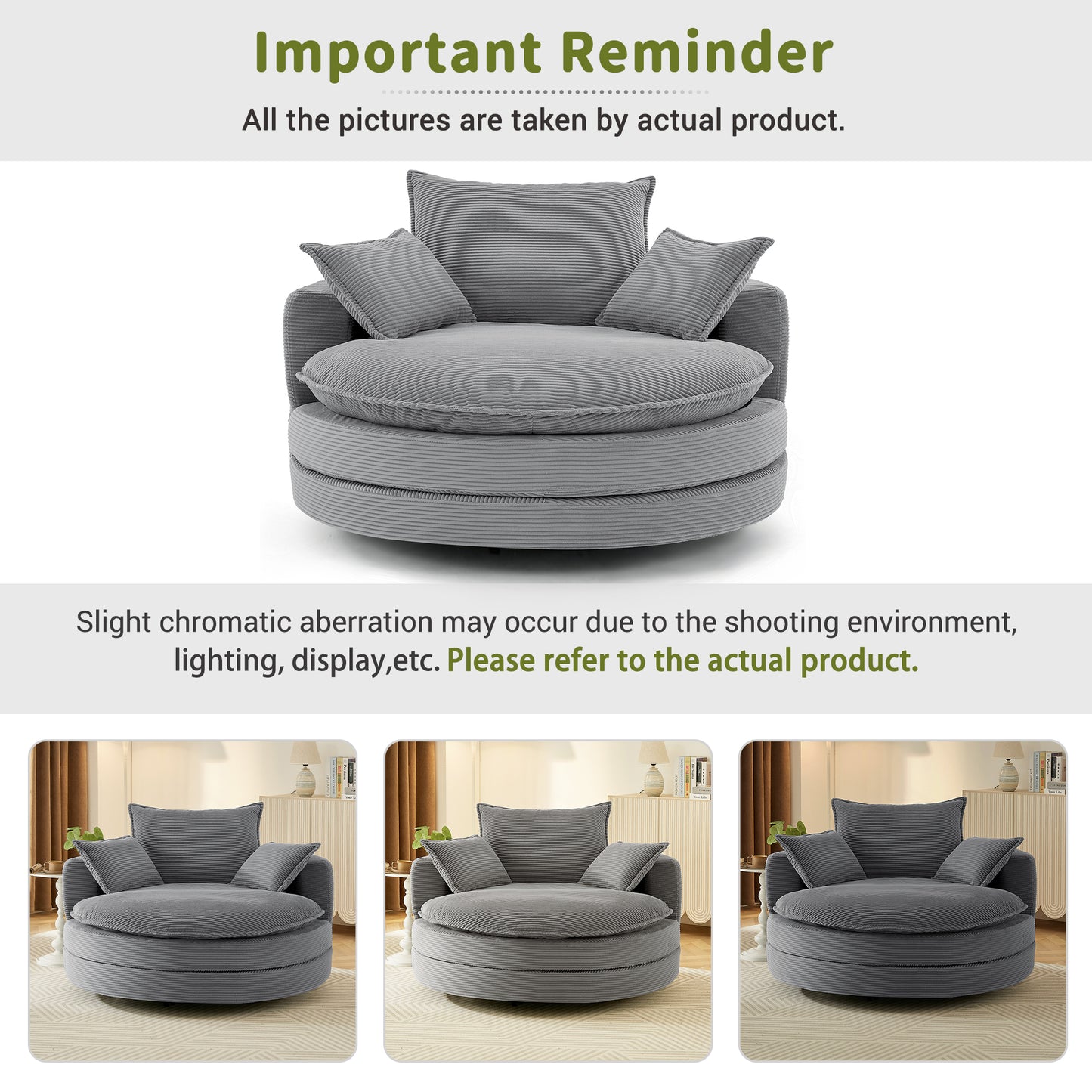 360° Swivel Barrel Chair with Dual-Layer Cushion - Grey