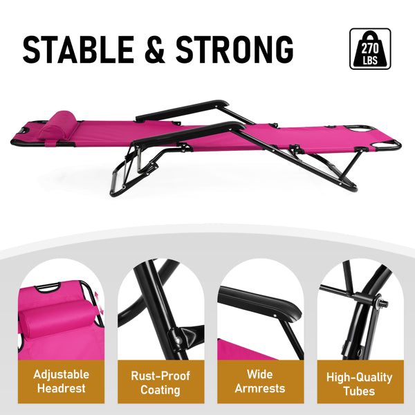 Portable Folding Reclining Chair - Pink