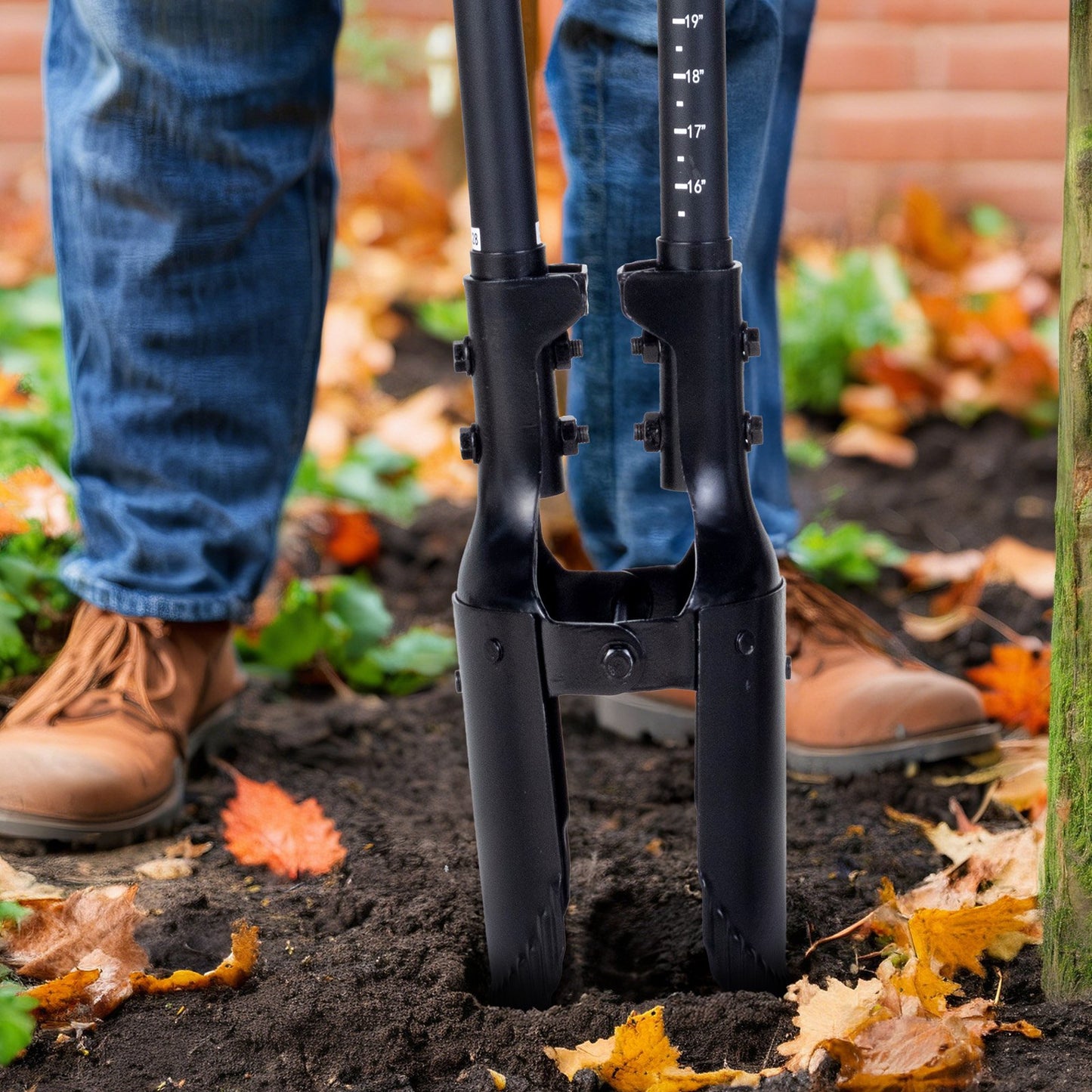 Post Hole Digger with Fiberglass Handle and Scale Markings - Manual Garden Tool 57.5"