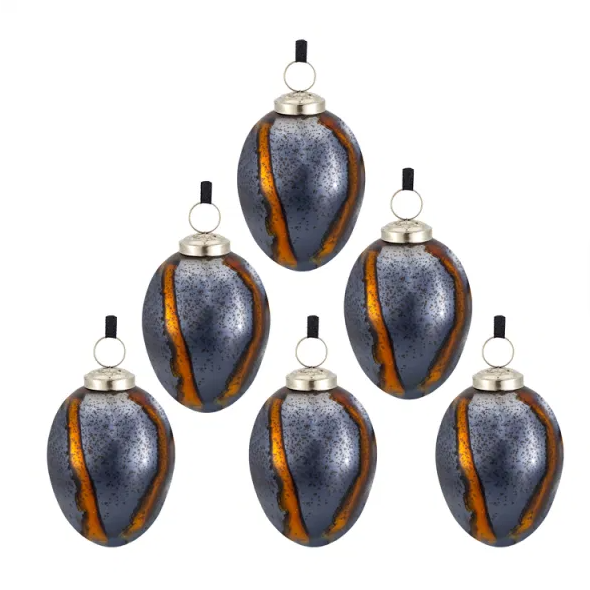 Set of 6 Black & Gold Egg Christmas Ornament Balls - 4"