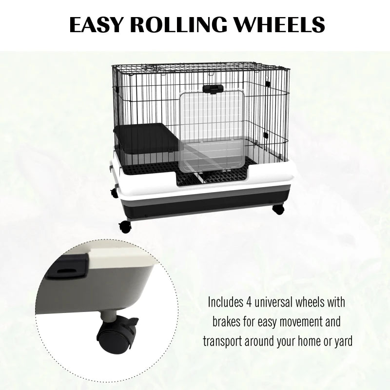 Small Animal Cage with Wheels and Removable Tray for Rabbits, Chinchillas, Ferrets - Black