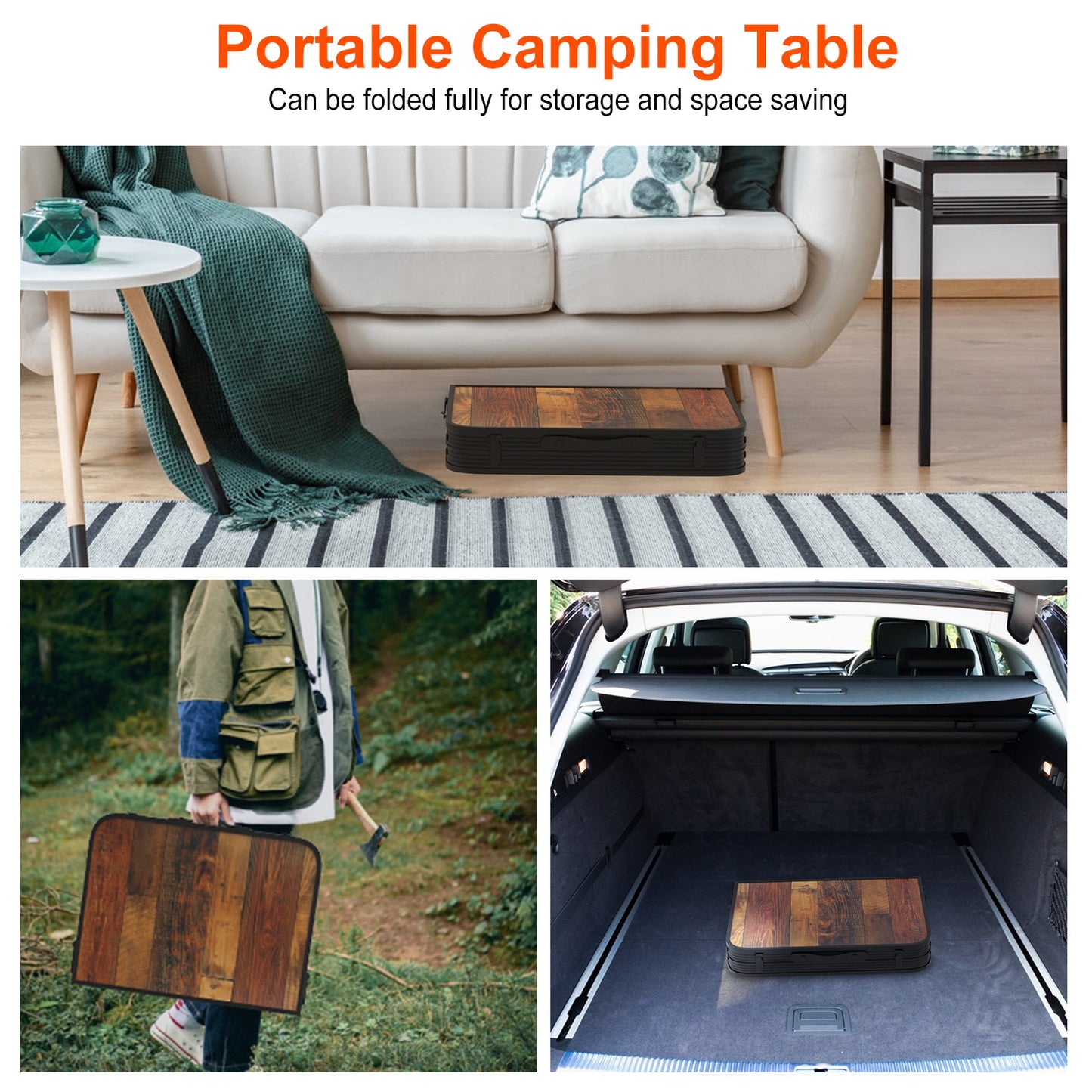 Foldable Camping Table - Adjustable Height, 66LBS Load Capacity