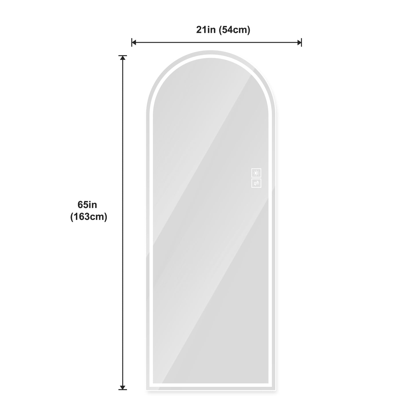 65" x 21" Arch LED Bathroom Mirror - Dimmable Anti-Fog Glass