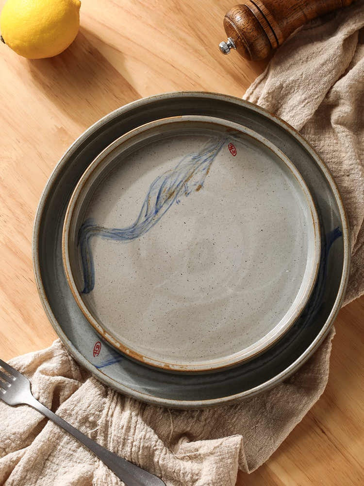Ceramic Dinner Plate Set - Hand-Painted Round Tableware for Home & Kitchen