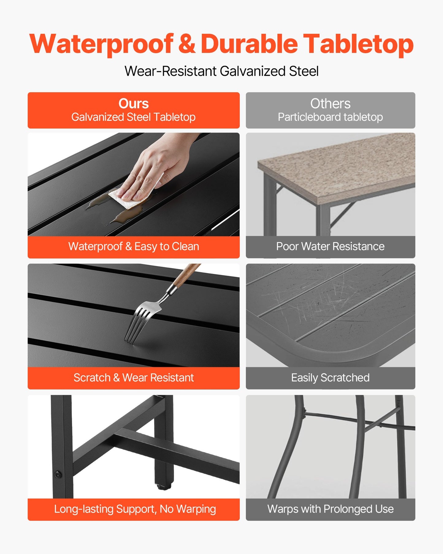Outdoor Bar Table Waterproof 39.4x15 Inch Patio Dining Counter with Steel Frame - Black
