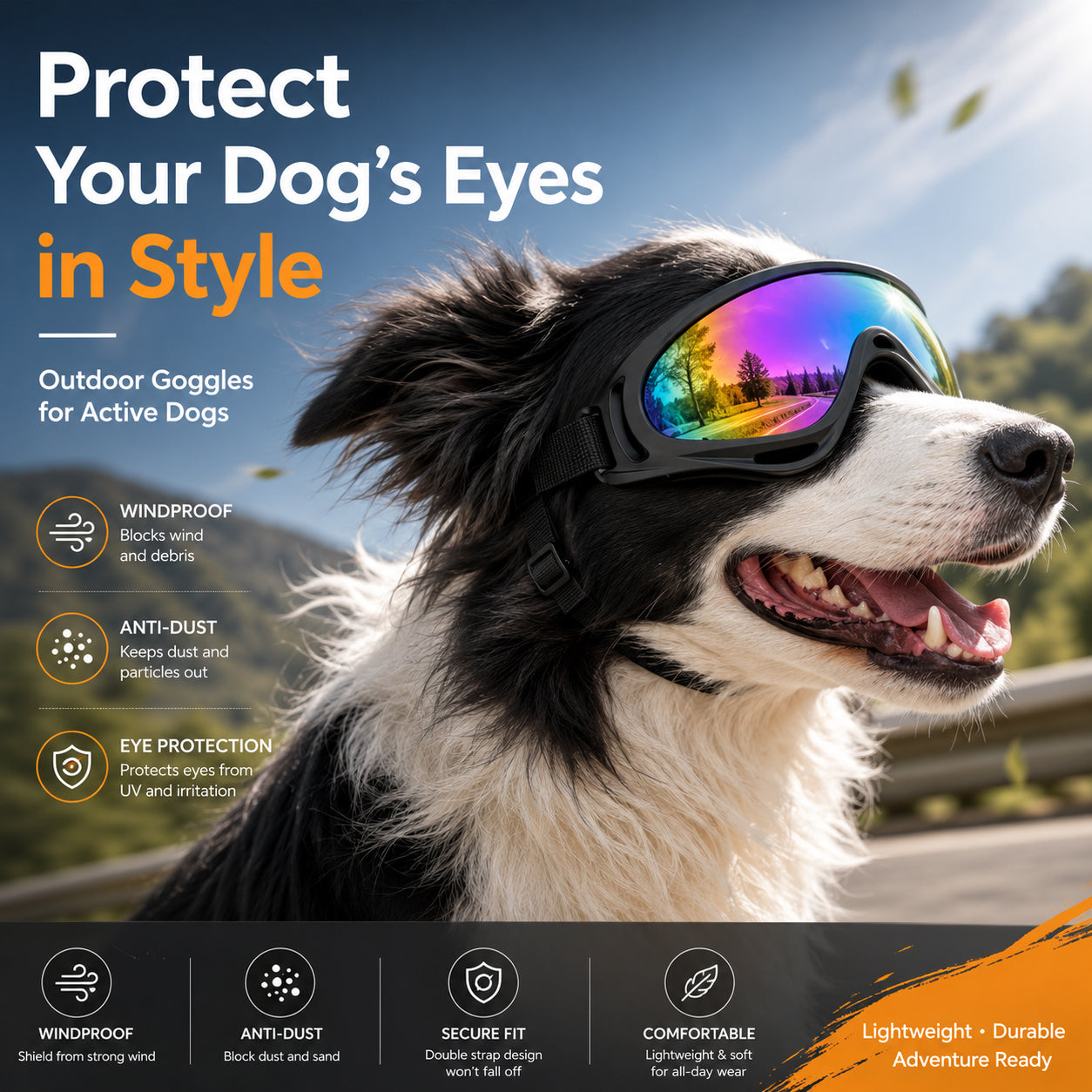 Dog Goggles for Medium & Large Dogs UV Protection Impact-Resistant Pet Glasses