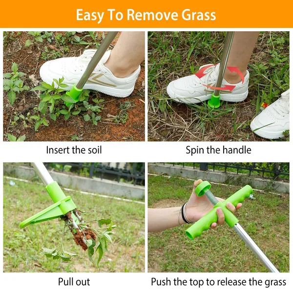 Stand-Up Weed Puller Tool with Long Handle and Root Removal Claws - Aluminum