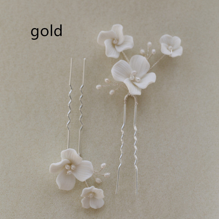 White Pottery Flower Hair Fork - Freshwater Pearl Hairpin