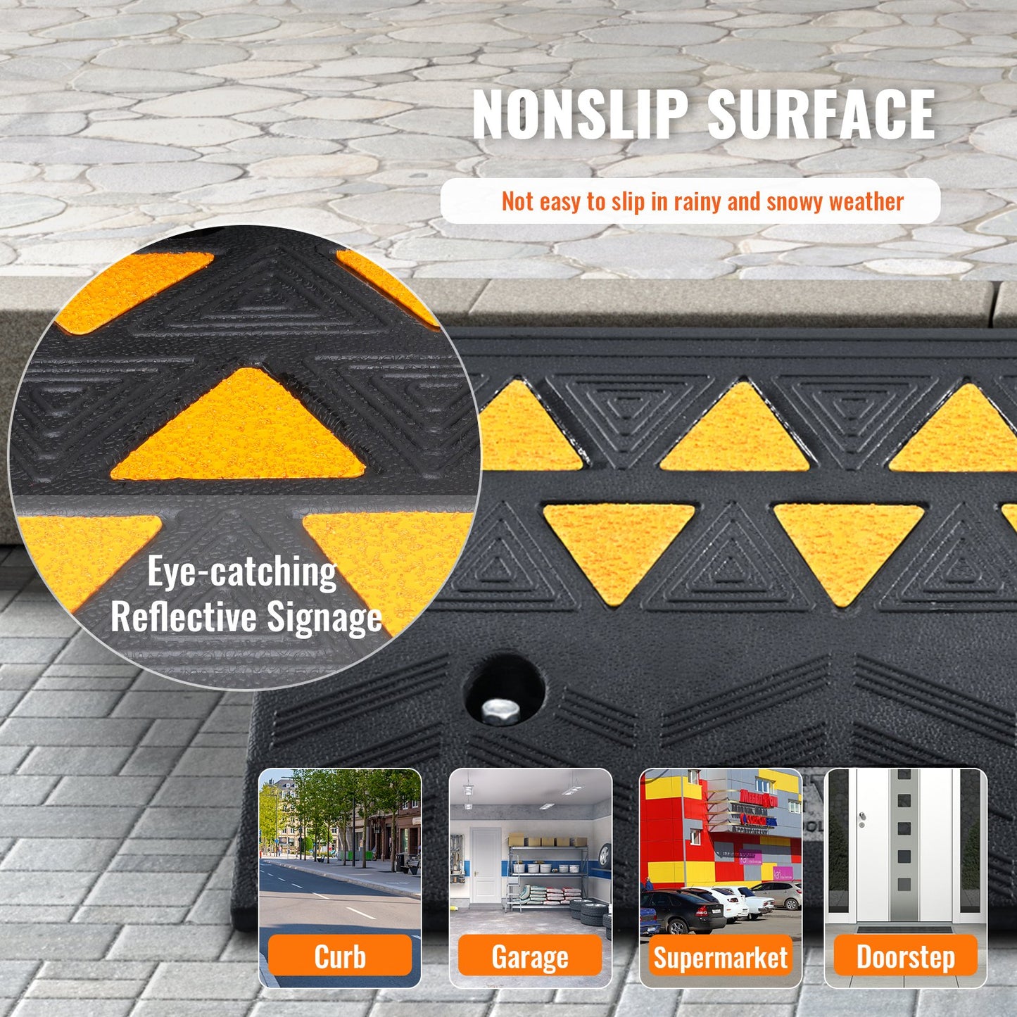 Heavy Duty Rubber Curb Ramp 4.25' Rise for Vehicles & Wheelchairs - Black