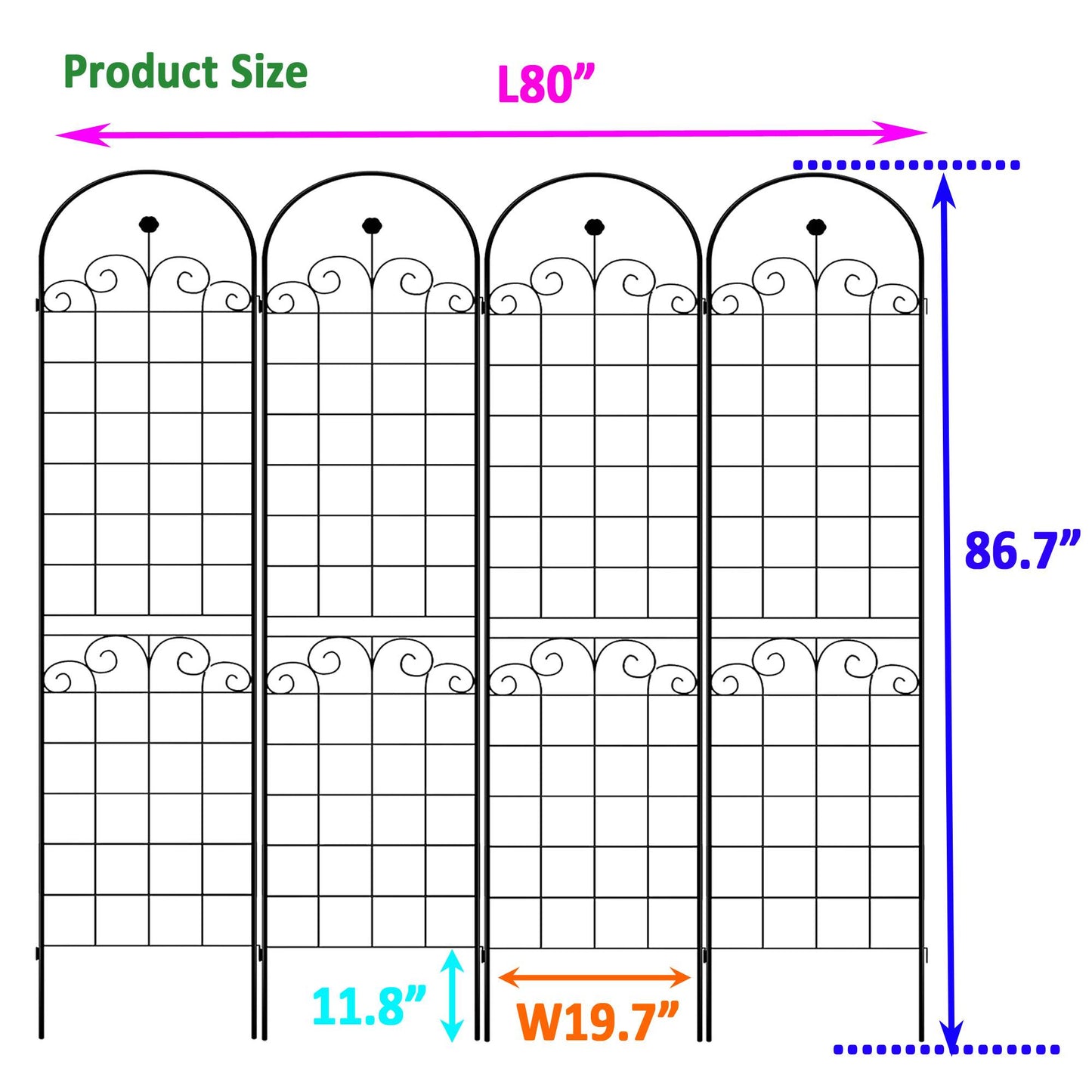 Metal Garden Trellis Pack for Climbing Plants Outdoor Support Black 4 Pack