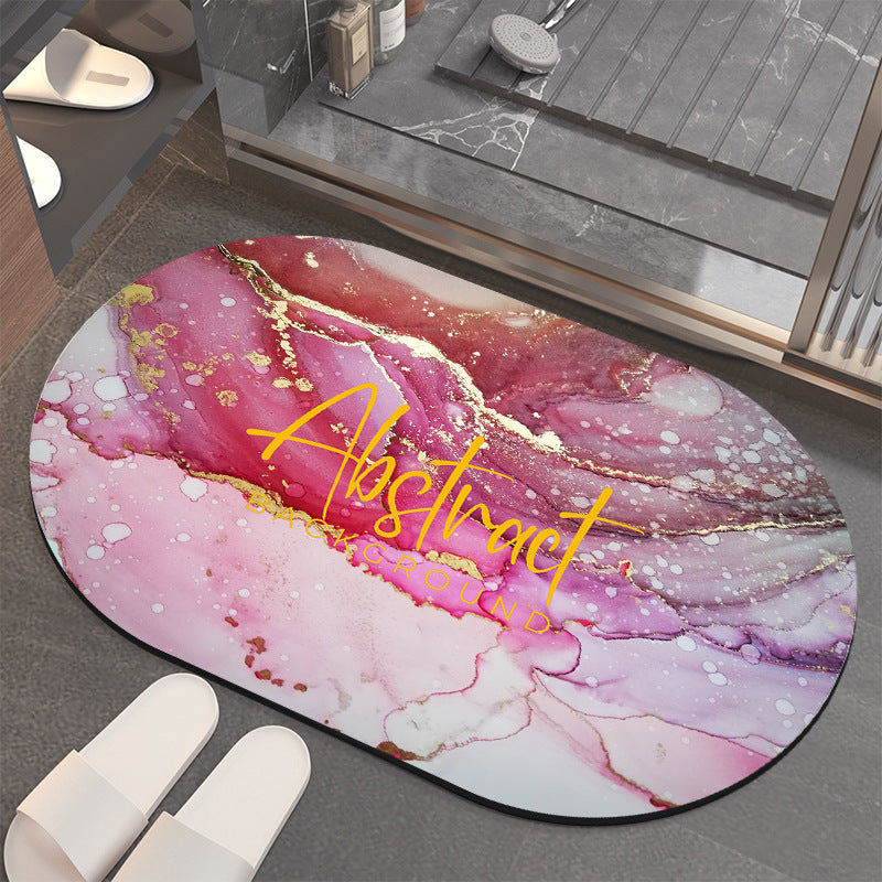 Anti Slip Water Absorbing Toilet Mat - Oval Bathroom Rug, Non-Slip Silicone