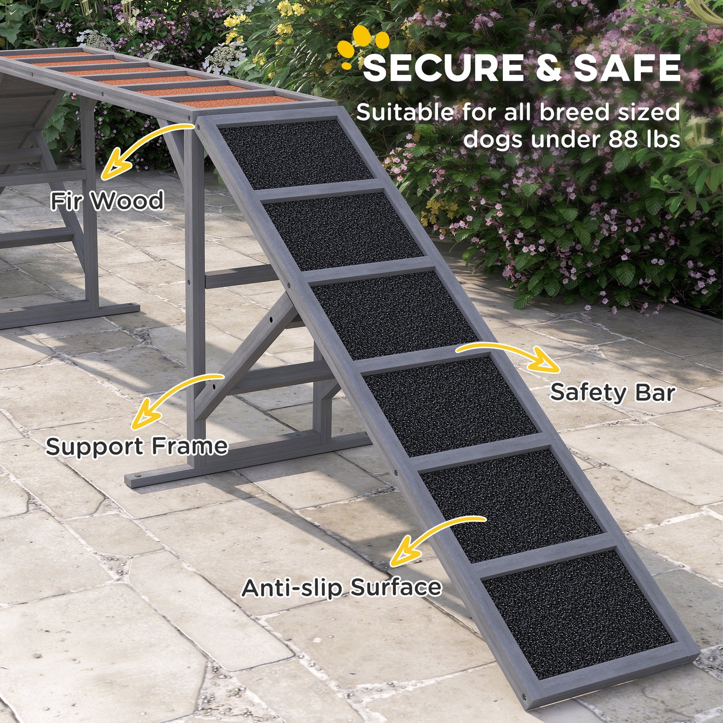 Dog Agility Ramp with Safety Bar & Non-Slip Surface - Outdoor Pet Training Equipment
