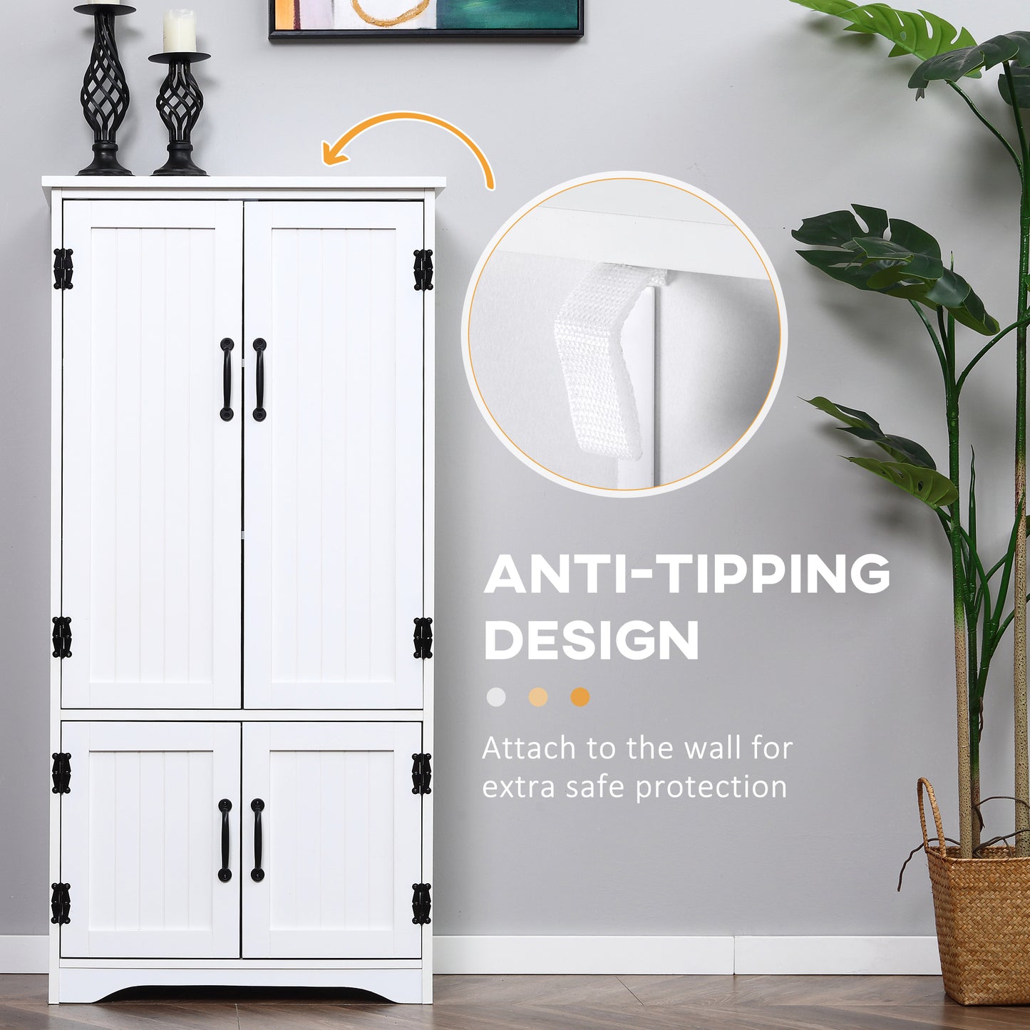 White Accent Floor Storage Cabinet with Adjustable Shelves