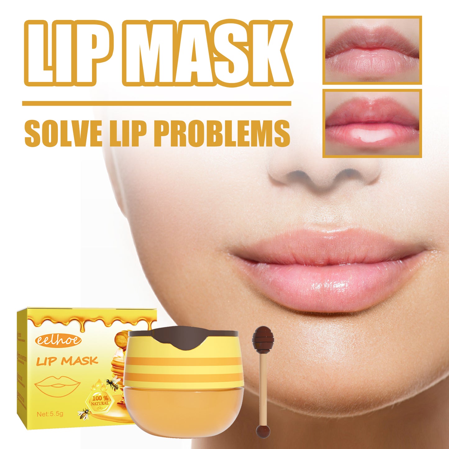 Honey Lip Mask for Dry Lips - Moisturizing & Exfoliating Lip Treatment
