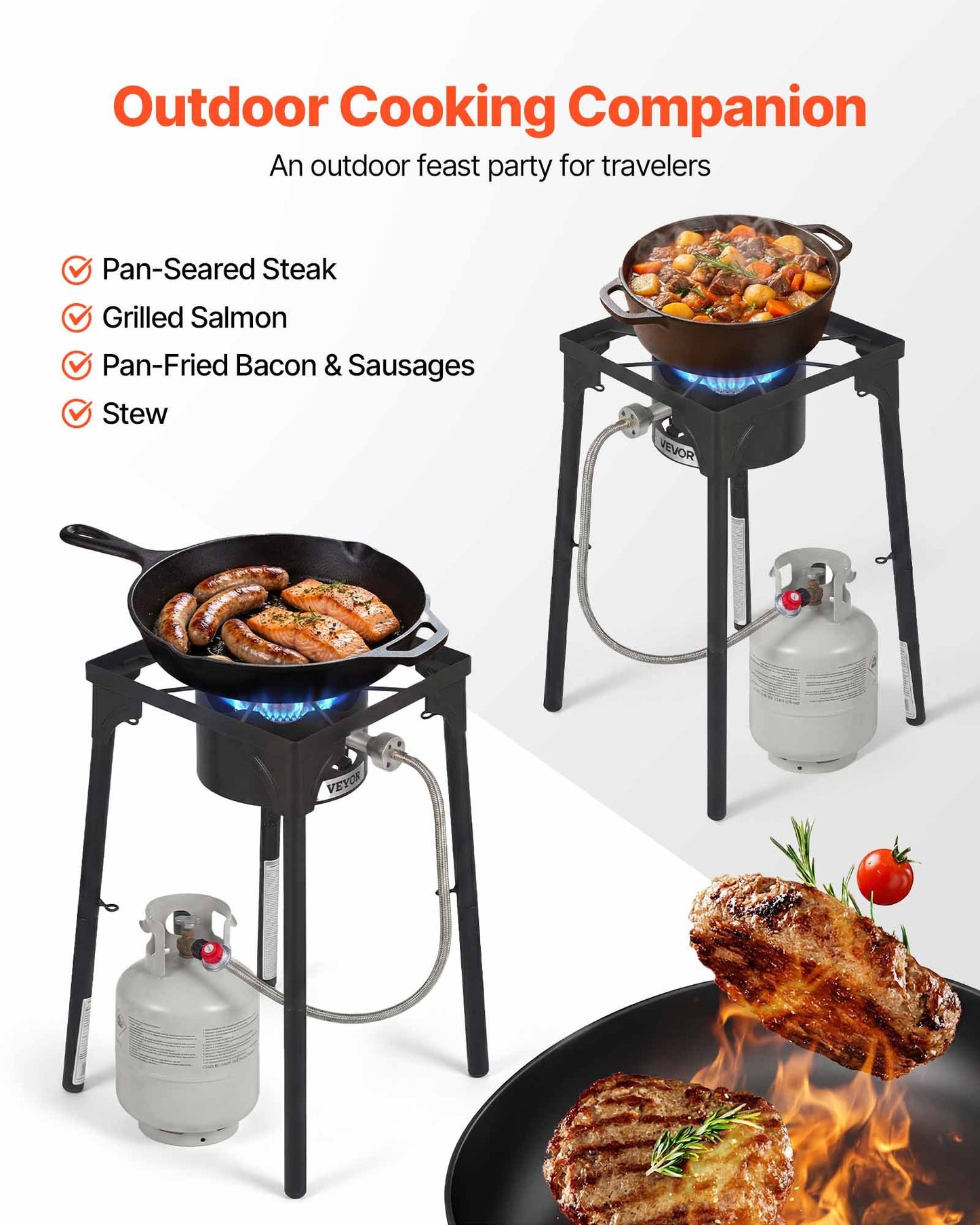 Outdoor Propane Gas Stove - 100,000 BTU Camping Cooker with Tall Stand & Regulator