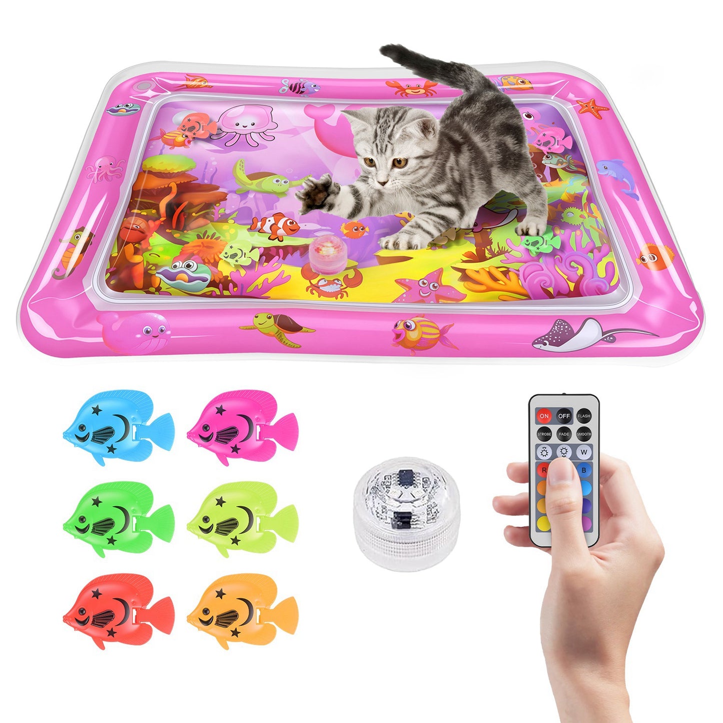 Interactive Cat Water Mat with Floating Fish & LED Light - Pet Enrichment