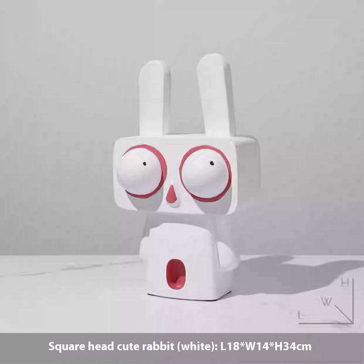 Large Rabbit Resin Ornament - Square Cartoon Desktop Decor