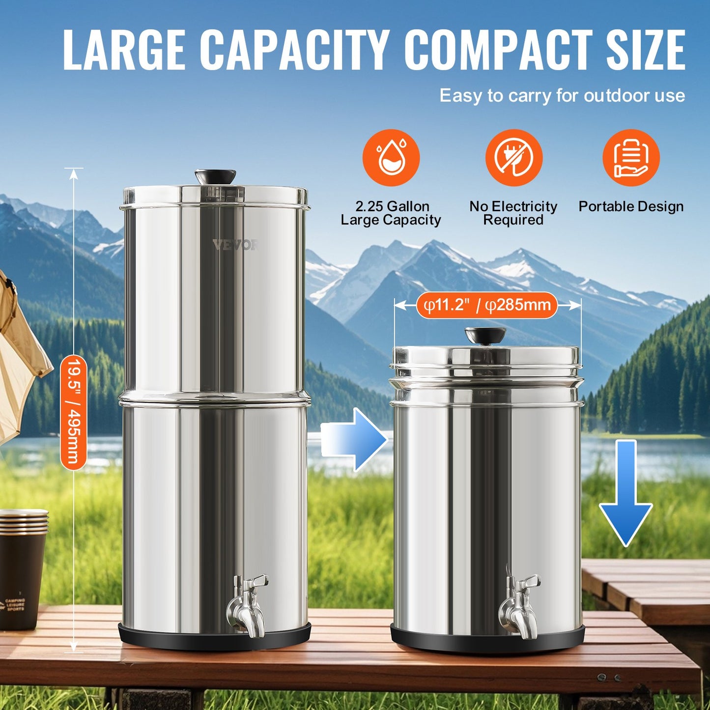 Gravity-Fed Countertop Water Filter System - Stainless Steel, 2 Filters