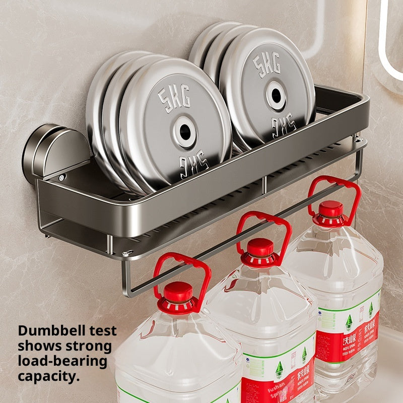 Adjustable Bathroom Wall Shelf with Suction Cups and Towel Hooks - 50CM Double Layer