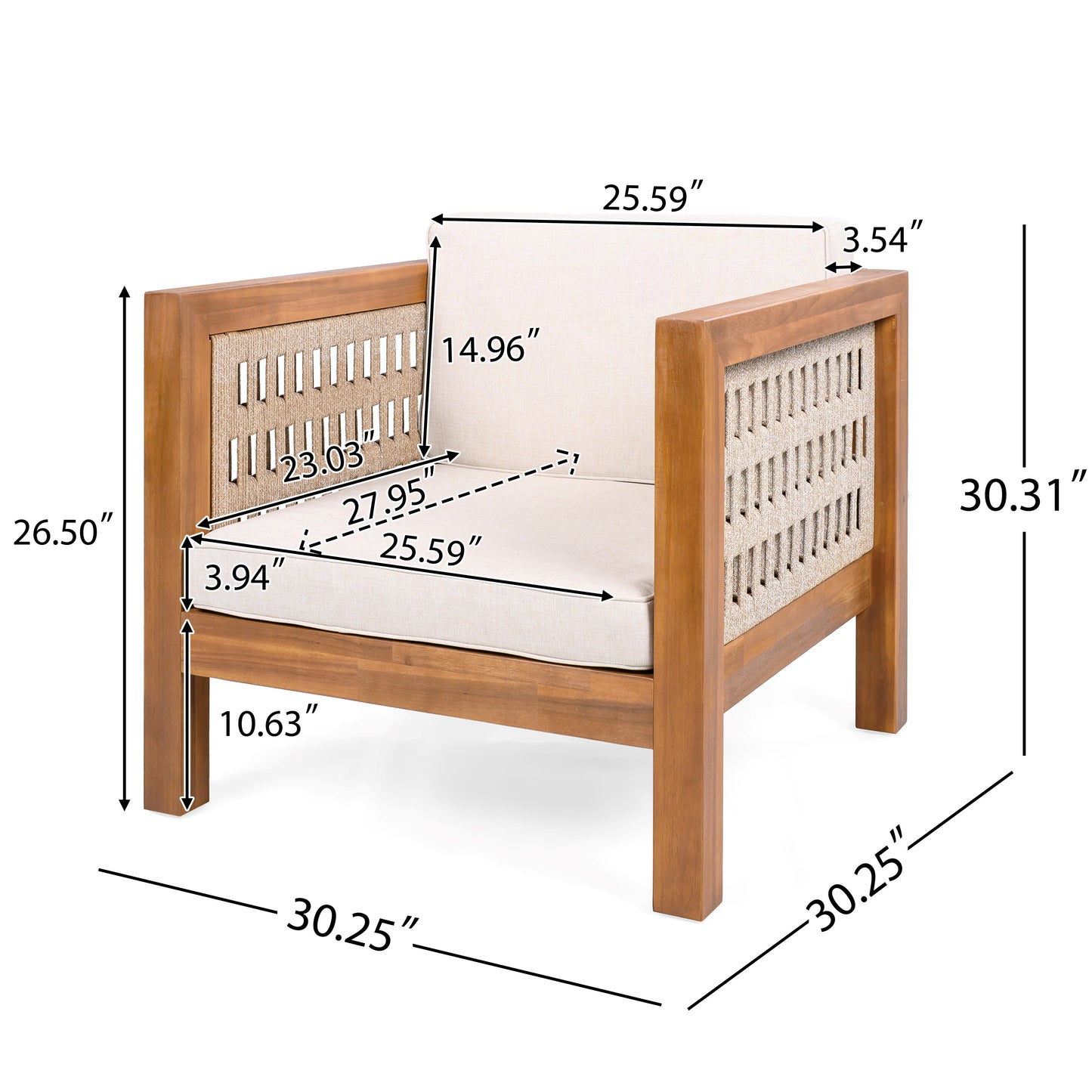 Outdoor Club Chair Set of 2 - Acacia Wood Frame, Beige Cushions