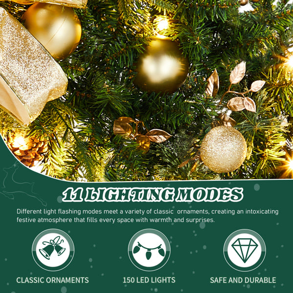 60-Inch Lighted Artificial Christmas Wreath with 220 LED Lights & DIY Ornaments - Green