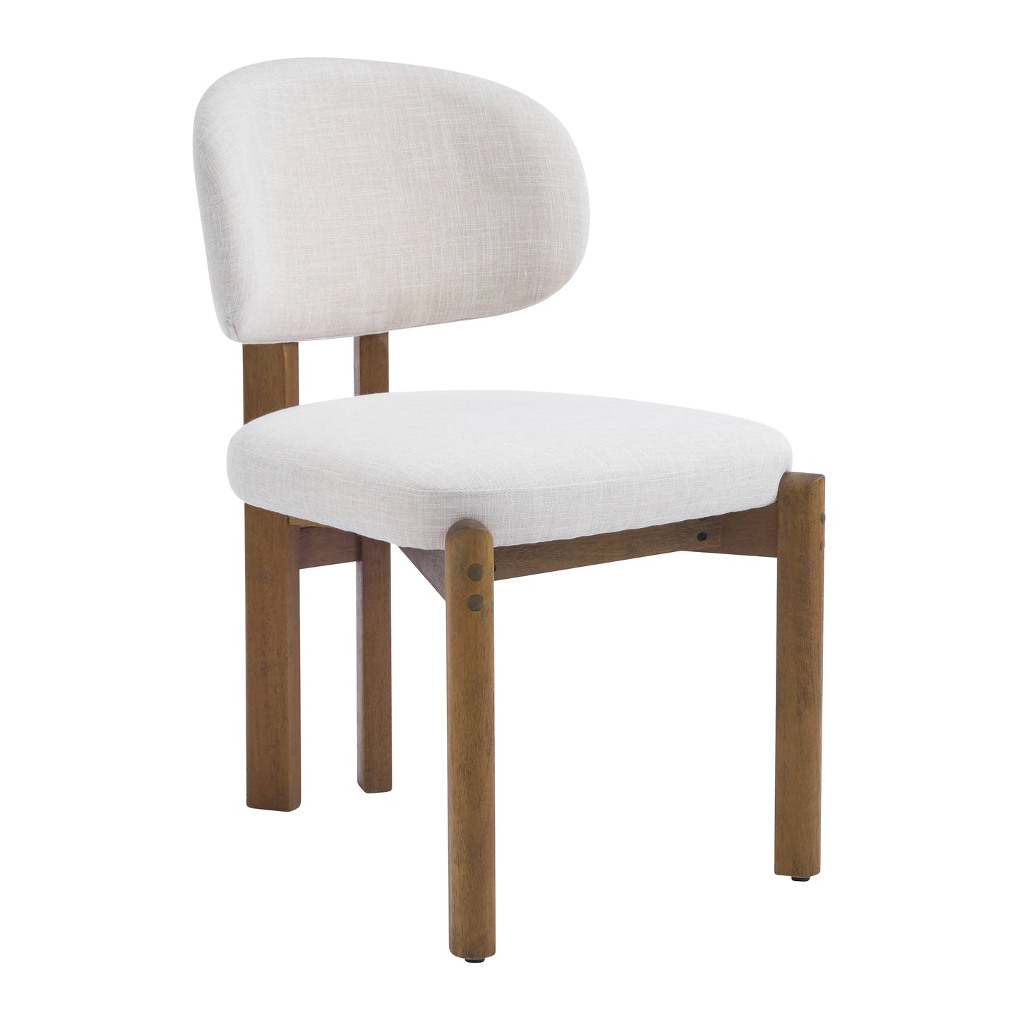 Beige Upholstered Mid-Century Dining Chairs - Set of 2