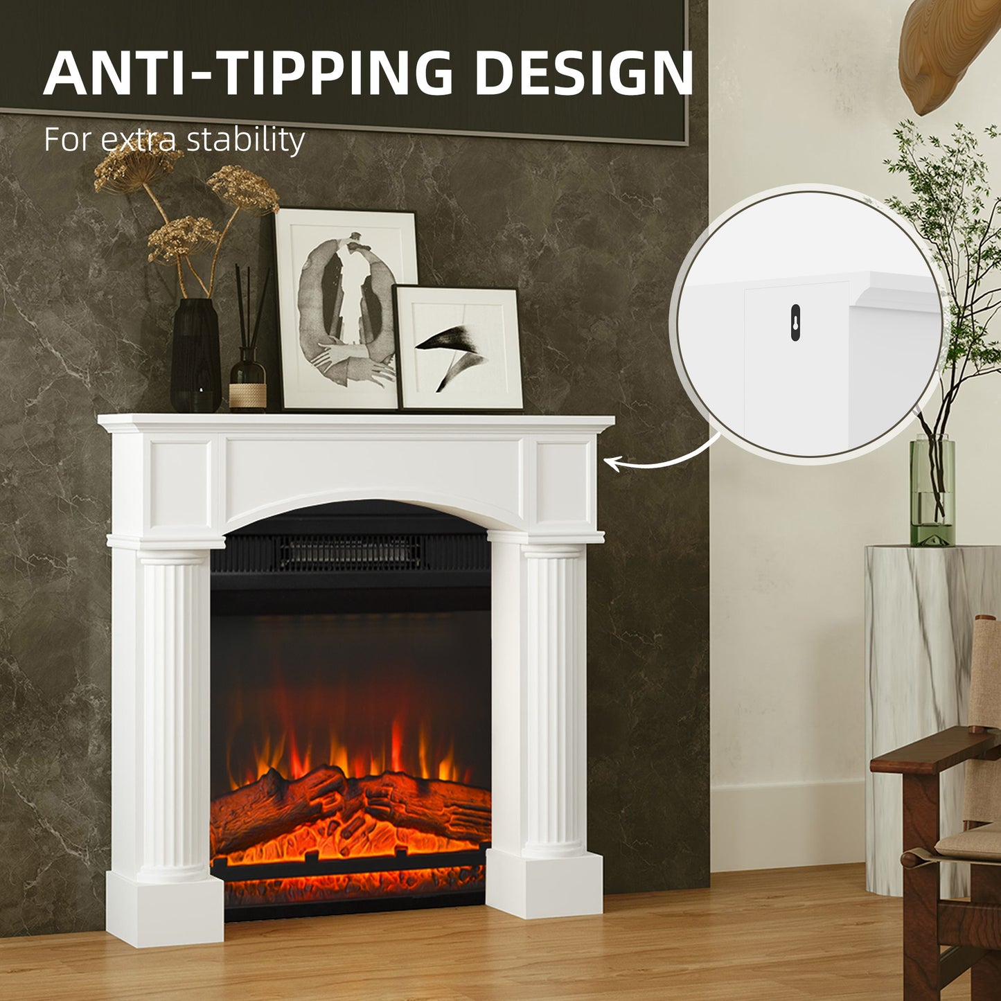 Modern Freestanding Fireplace Mantel for Electric Fireplaces - White