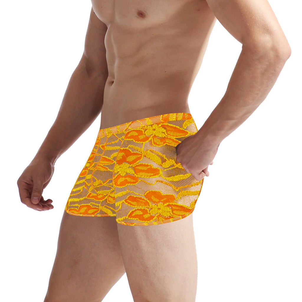 Men's Lace Mesh Boxers - Translucent Loungewear Bottoms for Men