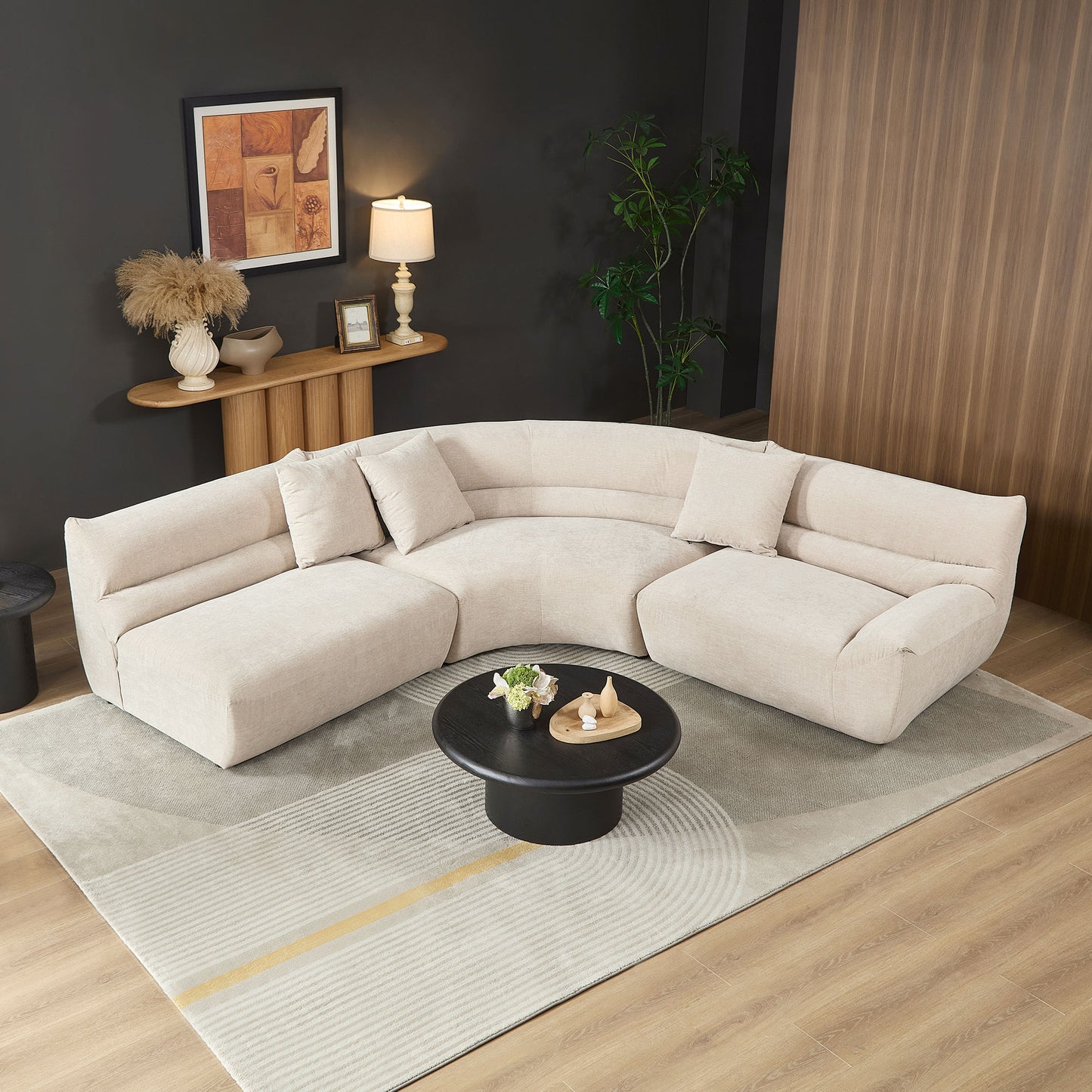 Modular Curved Sectional Sofa - 3-Piece Free-Form Design in Oatmeal