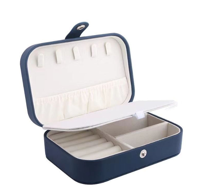 Double Snap Jewelry Box with Blue PU Leather - Jewelry Storage Organizer