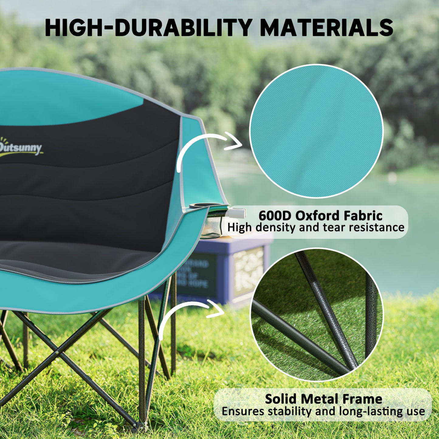 Double Padded Camping Chair with Cup Holders - Green