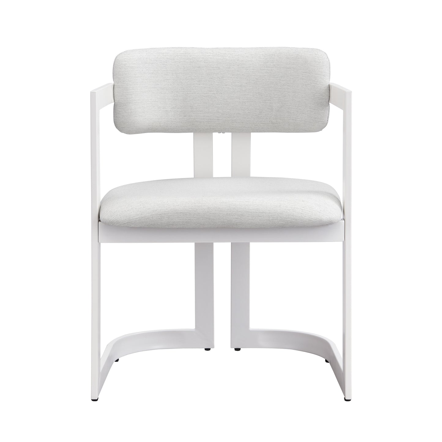 Upholstered Dining Chairs Set of 2 - Beige Fabric & White Metal Frame