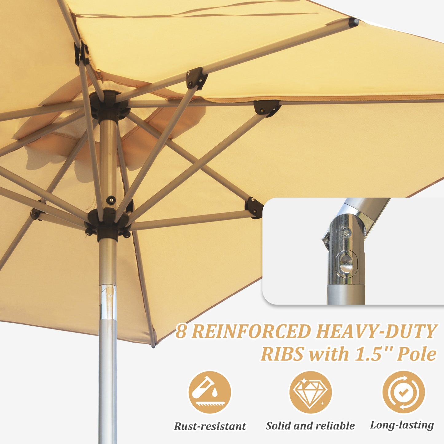 Rectangle Patio Umbrella With Crank Lift And Tilt Function, Beige
