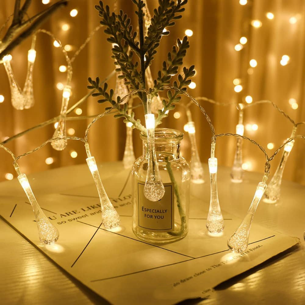 Outdoor Water Drop LED String Lights USB & Battery Powered Decorative Lamp