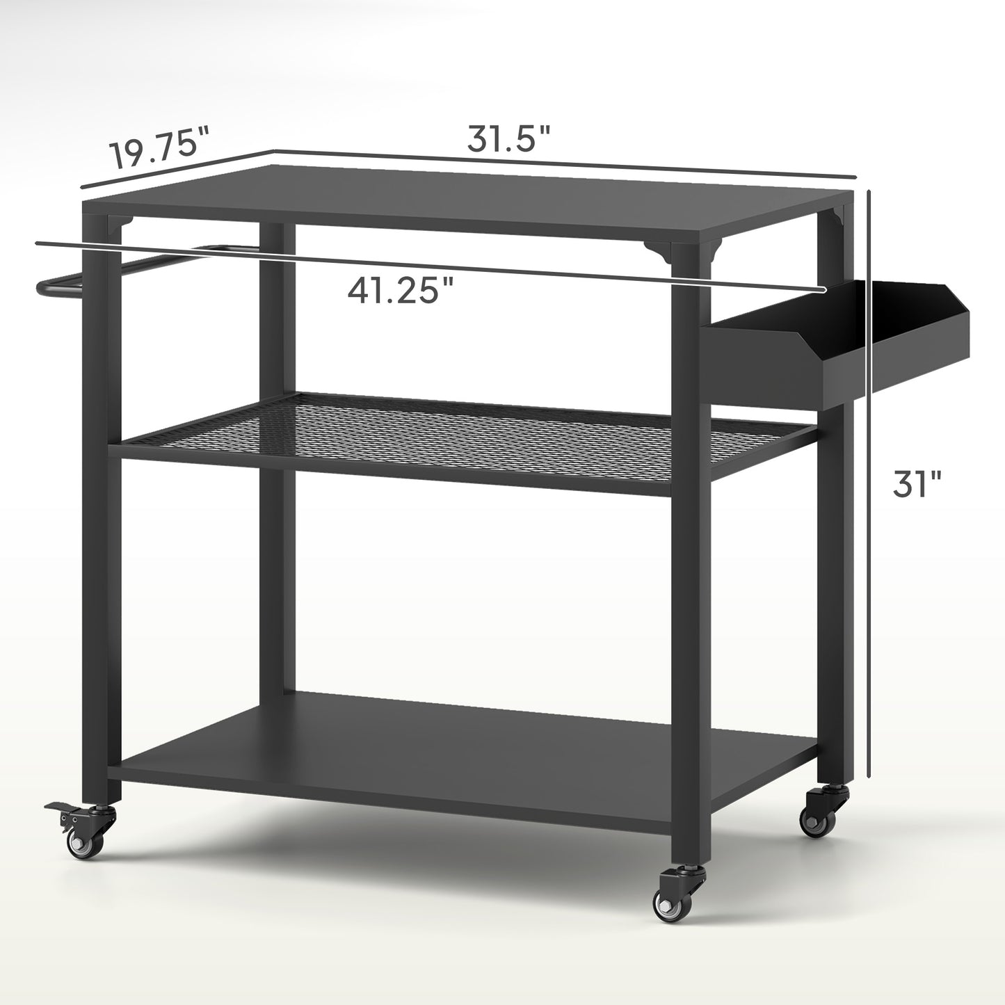 Outdoor Grill Cart with Storage Racks & Wheels - Black