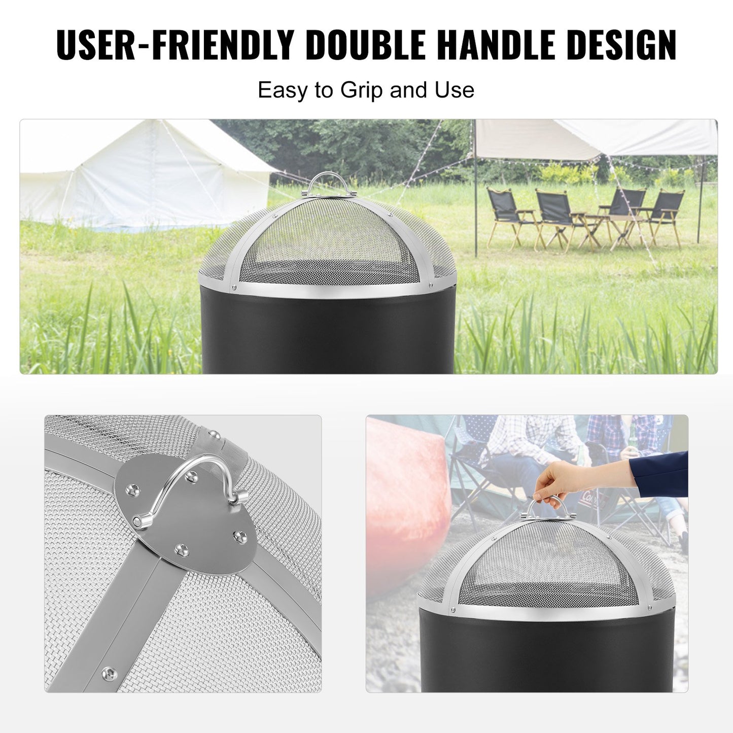 Heavy Duty Round Fire Pit Cover 20 Inch Steel Mesh Screen with Handles