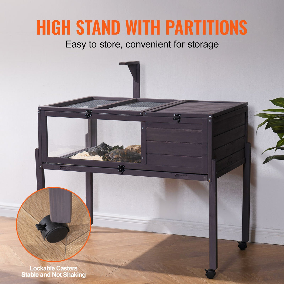 Wooden Tortoise House with Two Rooms Indoor Outdoor Pet Habitat - Cedar, Grey