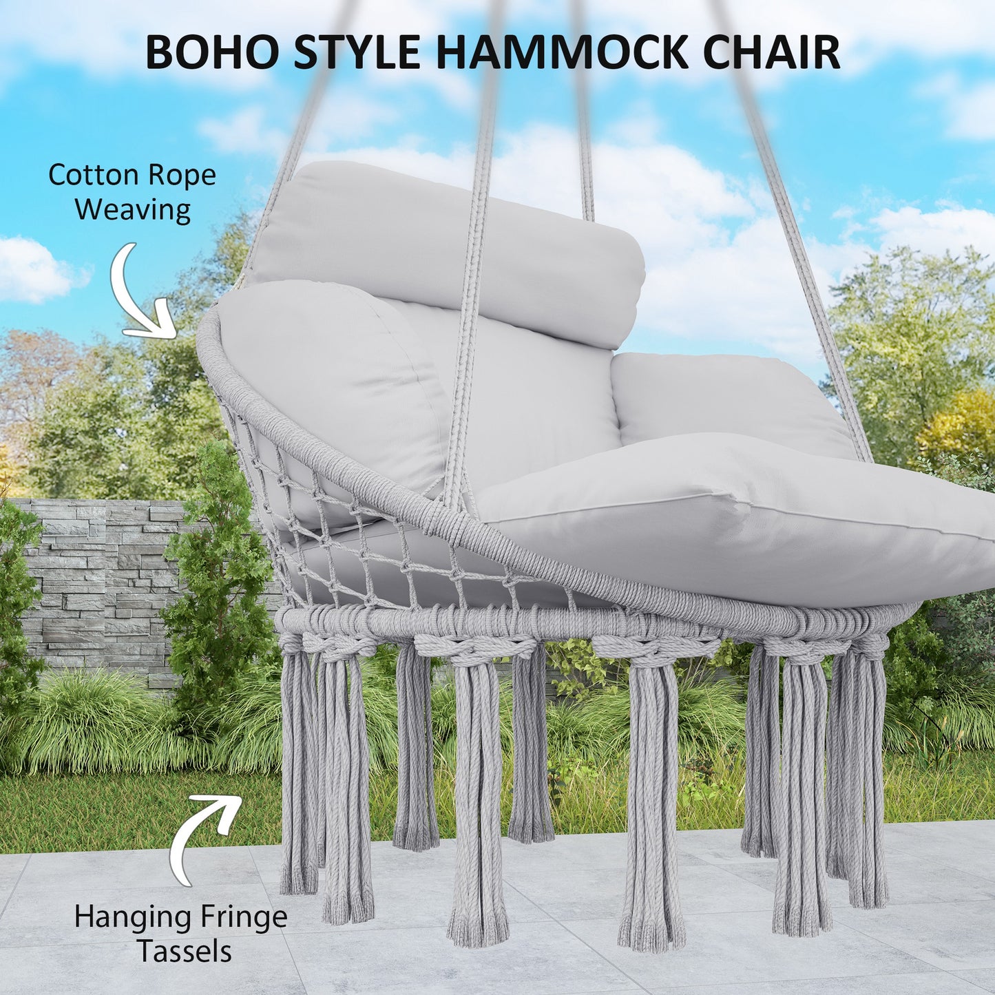 Hammock Swing Chair with Large Cushion - Gray Indoor/Outdoor