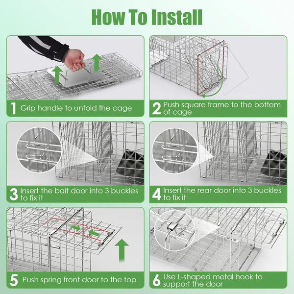 Heavy Duty Live Animal Trap Cage - Foldable Design, Humane Capture