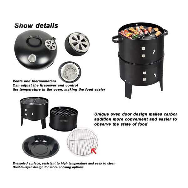 Outdoor Double-Layer Charcoal Braising and Smoking Grill
