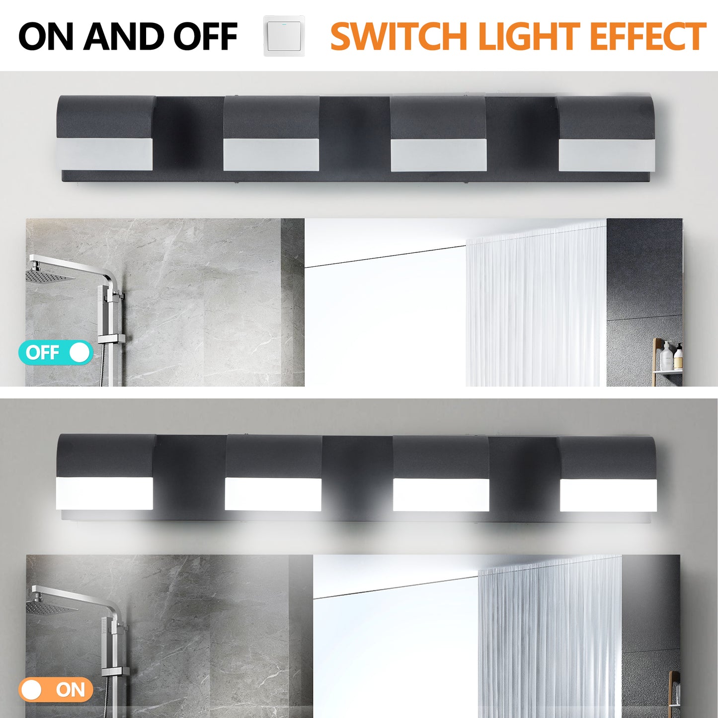 4-Light Modern Matte Black Bathroom Vanity Light Fixture